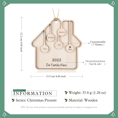 Holz Weihnachtsornament-Personalisiertes 5 Namen Text Jahr Haus Ornament Anhänger 