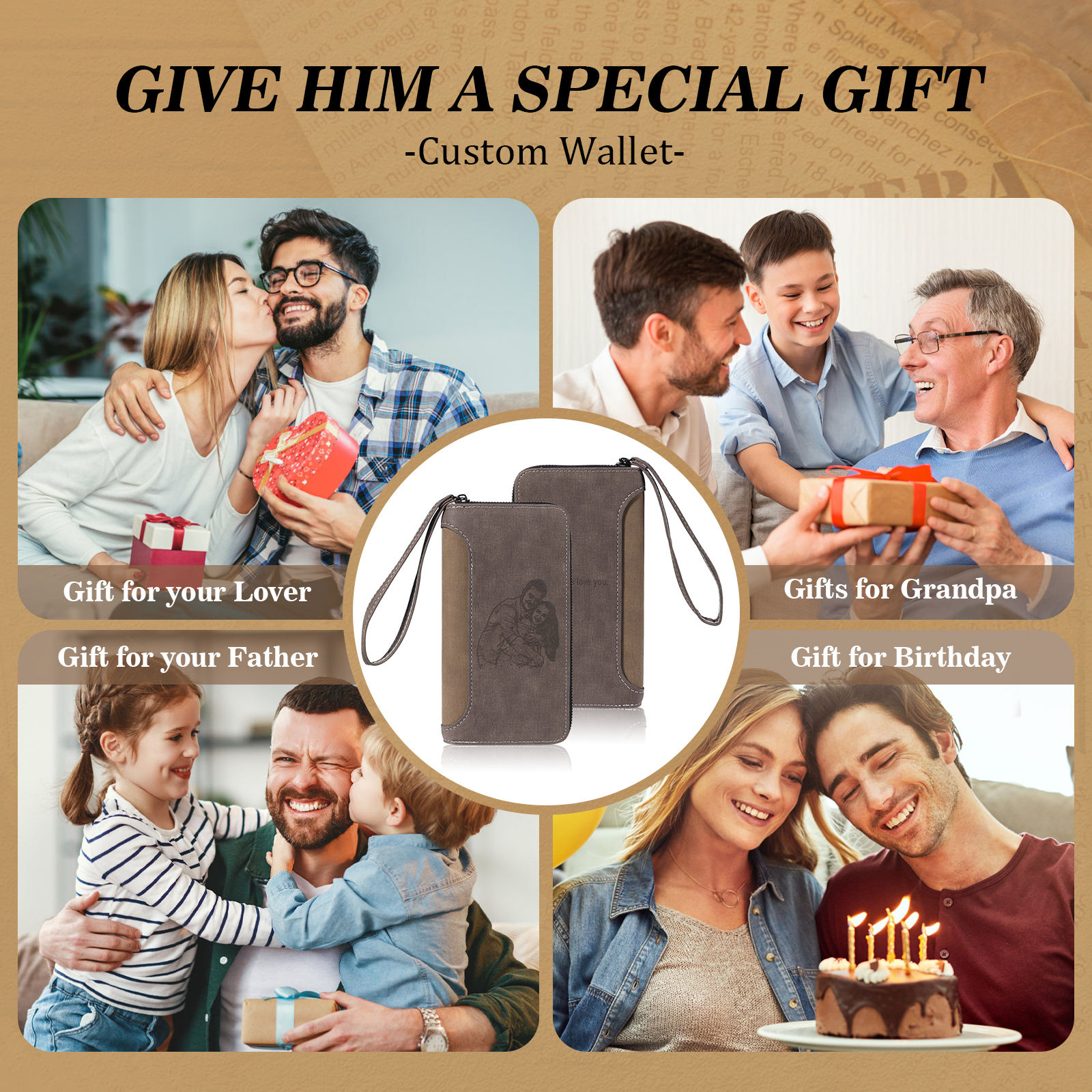 Personalisiertes 1 Foto und Text PU Leder Geldbörse langes Portemonnaie