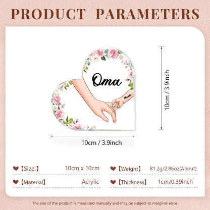 Personalisierter 1 Name & Text Hand in Hand Acryl-Deko-Schreibtischdekoration für Großmutter