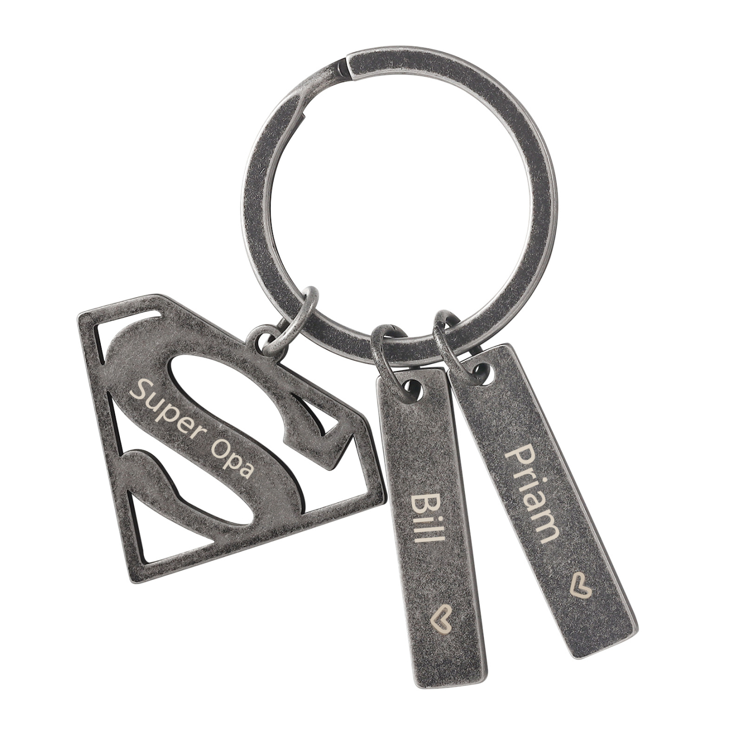 Personalisierbare 2 Namen & 1 Text Supermann Schlüsselanhänger-Geschenk für Großvater