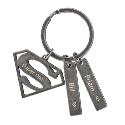 Personalisierbare 2 Namen & 1 Text Supermann Schlüsselanhänger-Geschenk für Großvater