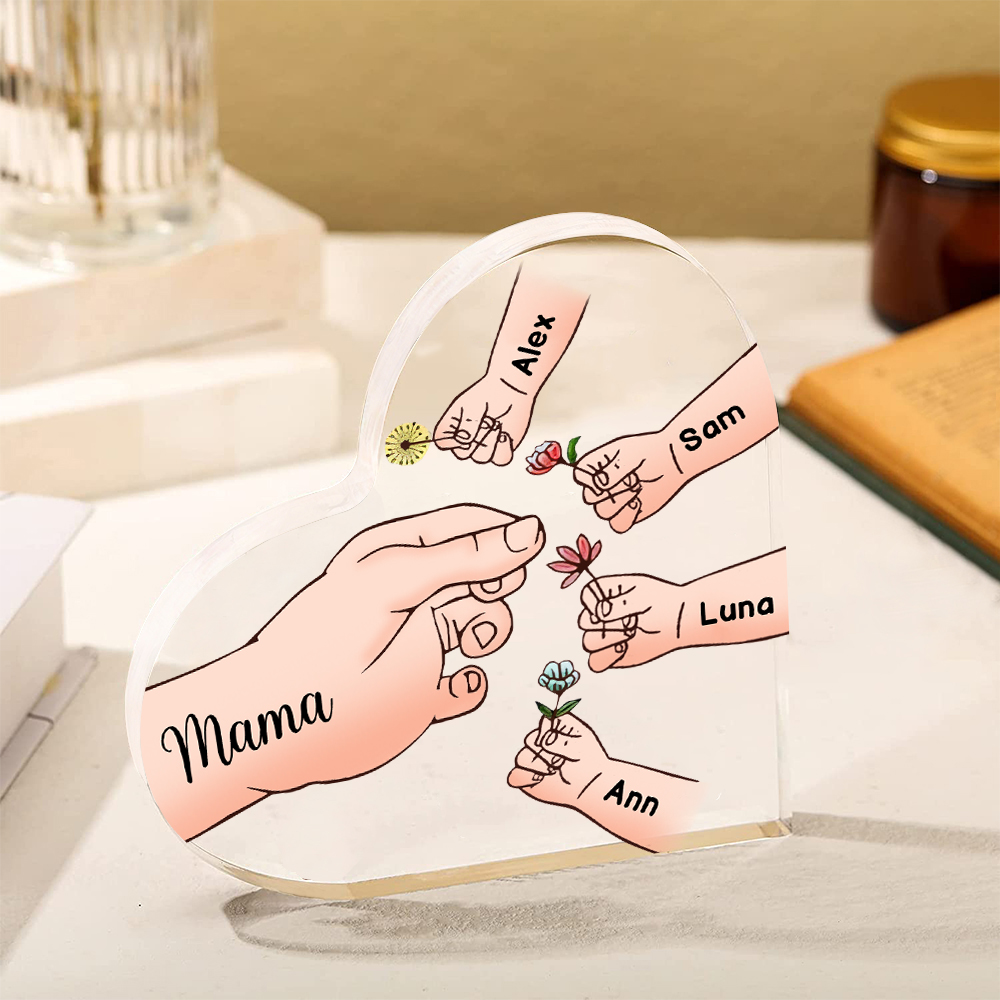 Personalisierte 5 Namen Mama Hand Familie Acryl-Deko Schreibtischdekoration für Mutter