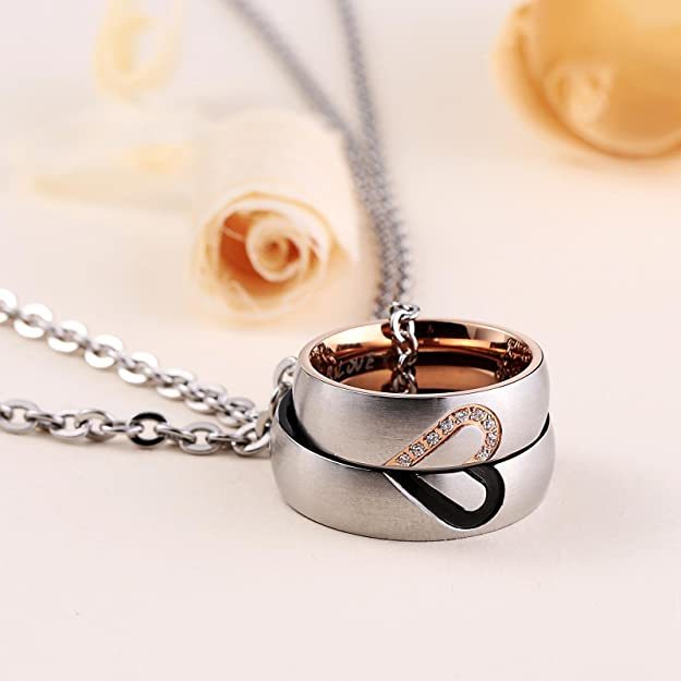 Personalisierte 2 Texte Paar Ring-Halsketten