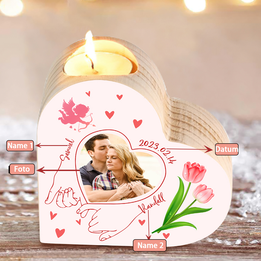 Herzform Kerzenhalter-Personalisierte 2 Name & Datum & Foto Kerzenständer für Paare