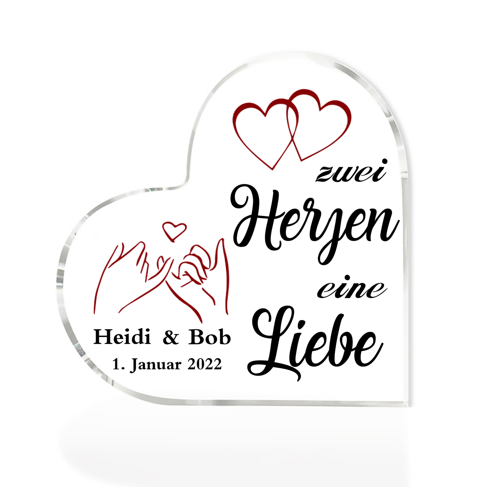 Personalisierte Text & Datum Acryl-Deko-Zwei Herzen eine Liebe-Schreibtischdekoration für Paar