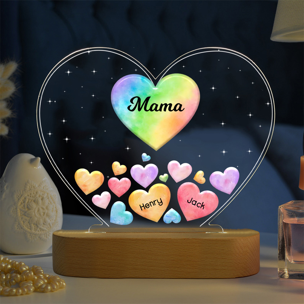 Personalisierte 2 Namen & Text Herz Familie Nachtlicht Geschenk für Großmutter/Mutter zum Muttertag