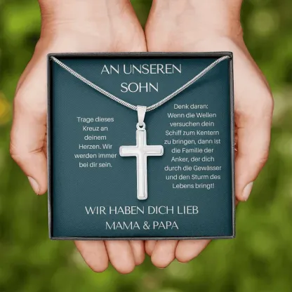 Kettenmachen 925 Sterling Silber An Unseren Sohn von Mama & Papa
Kommunion Kreuz Halskette - Geschenk mit Nachrichtenkarte 31.39