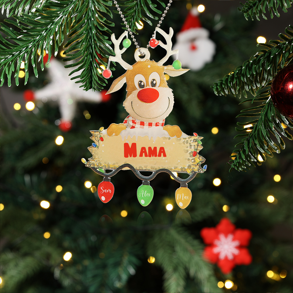 Acryl Personalisierte 3 Namen & Text Rentier Weihnachtsornament Weihnachtsbaum Anhänger