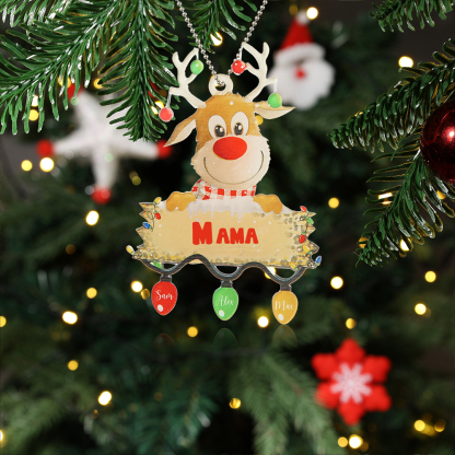 Acryl Personalisierte 3 Namen & Text Rentier Weihnachtsornament Weihnachtsbaum Anhänger