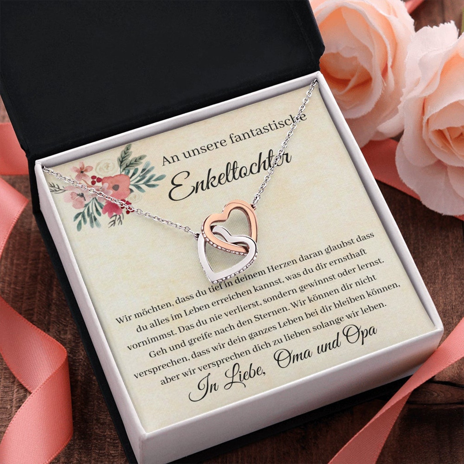 S925 Sterling Silber Halskette - An Unsere Fantastische Enkeltochter von Oma & Opa - Geschenk mit Nachrichtenkarte