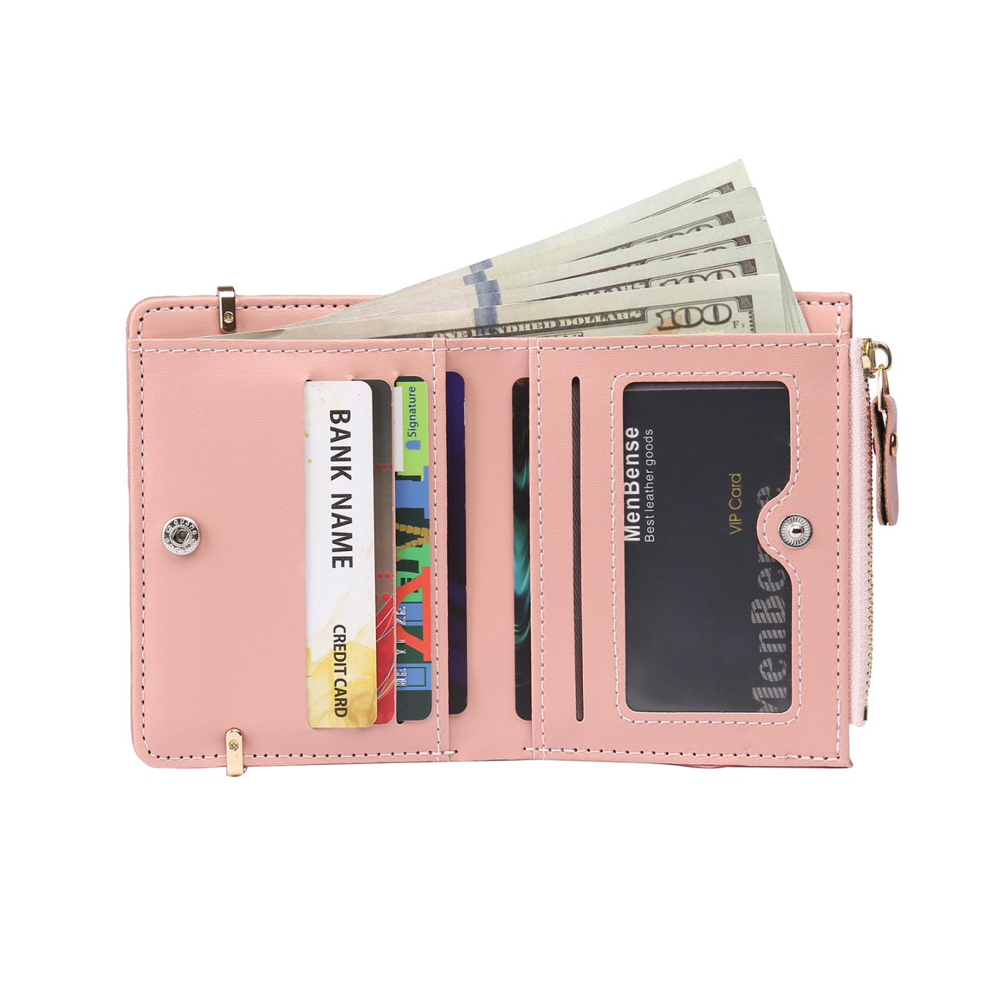 Damen Personalisierter Text & Foto PU Leder Rosa Geldbörse Elegant Portemonnaie mit Reißverschluss
