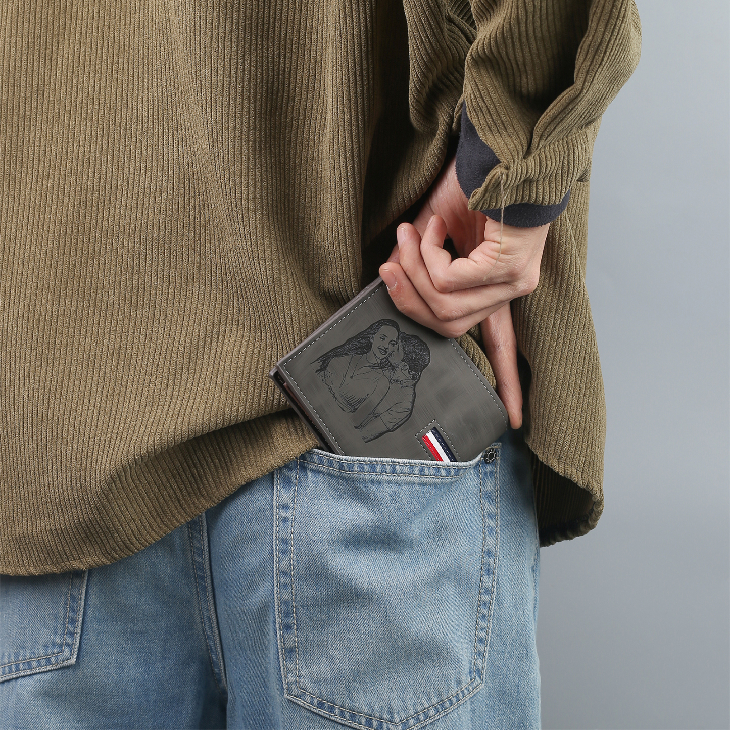 Personalisierte Foto & Name & 1 Buchstabe PU Leder Geldbörse