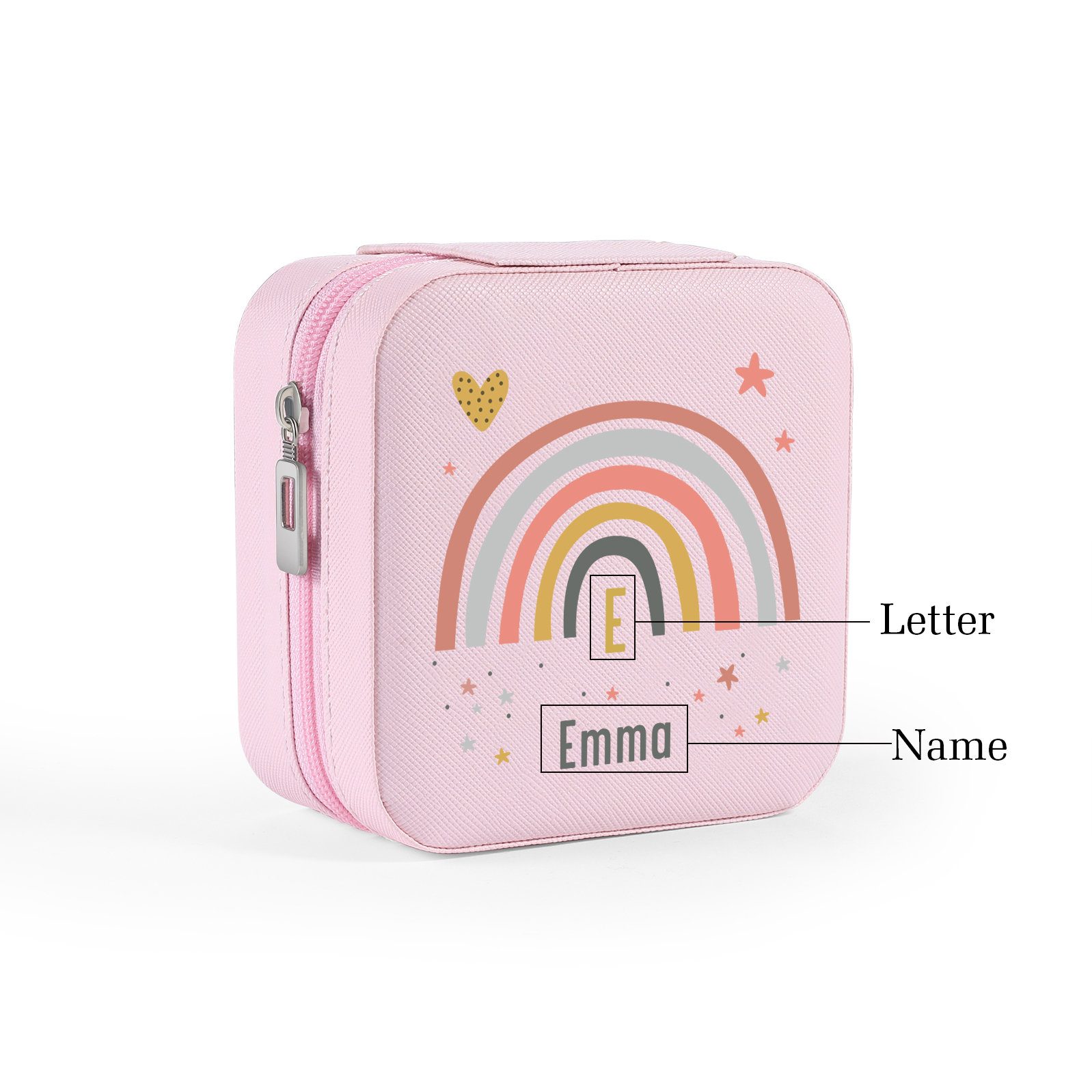 Personalisierbarer Name Pu Leder Regenbogen Kinder Schulanfang Geschenk Schmuckaufbewahrung Schmuckzubehör Aufbewahrungsbox für Schmuck