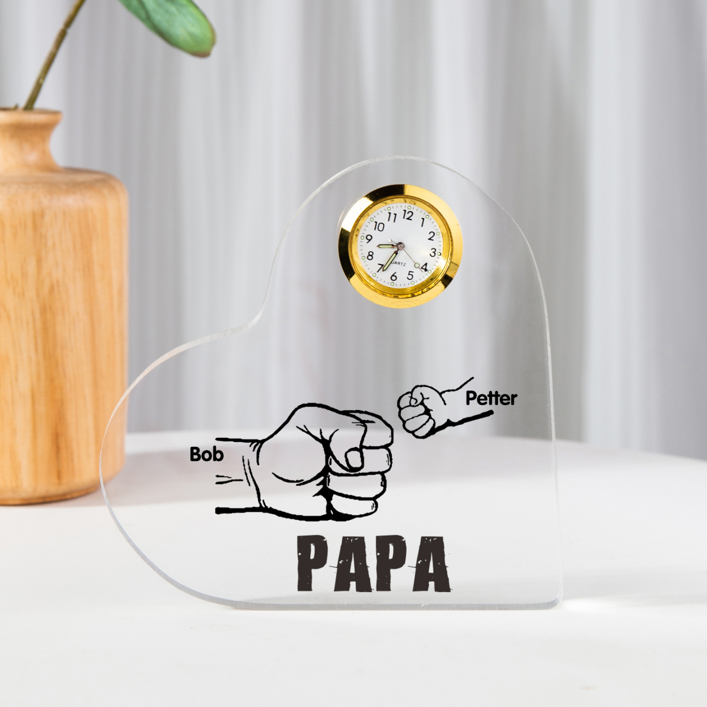Acryl-Deko mit Uhr Personalisierte 2 Namen Papa Faust Schreibtischdekoration für Vater