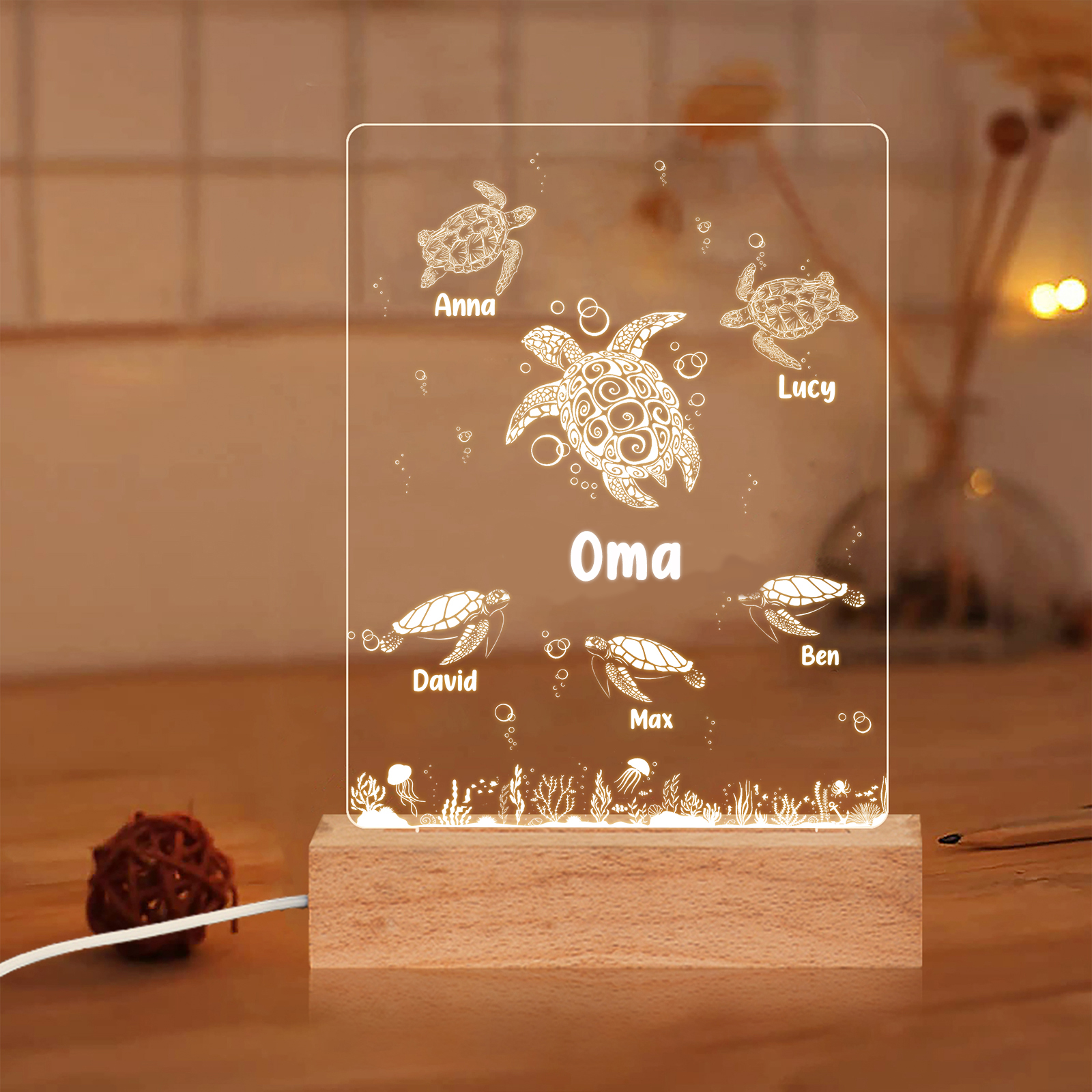 Personalisierte 6 Namen Meeresschildkröte Nachtlicht Geschenk für Großmutter
