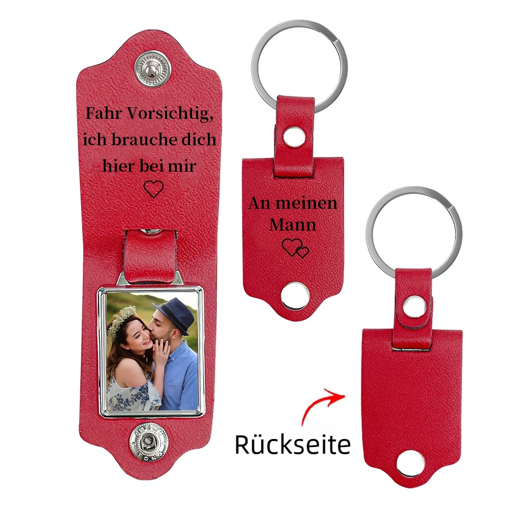 Personalisiertes Foto & 2 Texte Leder Schlüsselanhänger