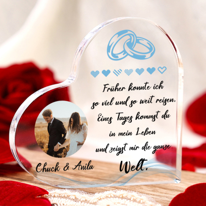 Personalisierte 2 Namen & Foto Acryl-Eines Tages kommst du in mein Leben und zeigst mir die ganze Welt Hochzeitstag Geschenk für Liebespaar Paar Geschenke zur Hochzeit