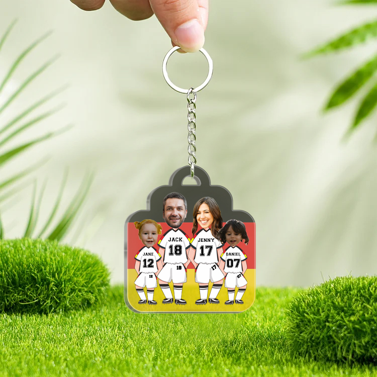 Personalisierte 4 Fotos & 12 Texte Fußballmannschaft Acryl Ornament/Schlüsselanhänger mit Schlüsselring