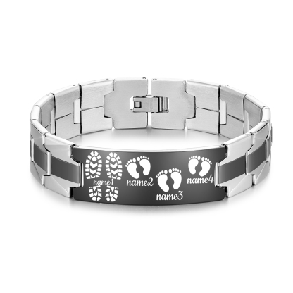 Herren Armband-Personalisierte 4 Namen Edelstahl Füße Armband-Geschenk für Vater