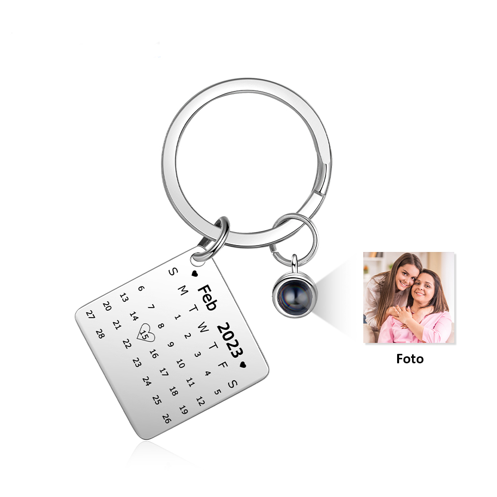 Personalisiertes Foto & Datum Projektion Schlüsselanhänger