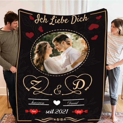 Personalisierte 2 Namen & 2 Buchstaben & Foto & Text-Ich liebe dich-Decke-Für Paare