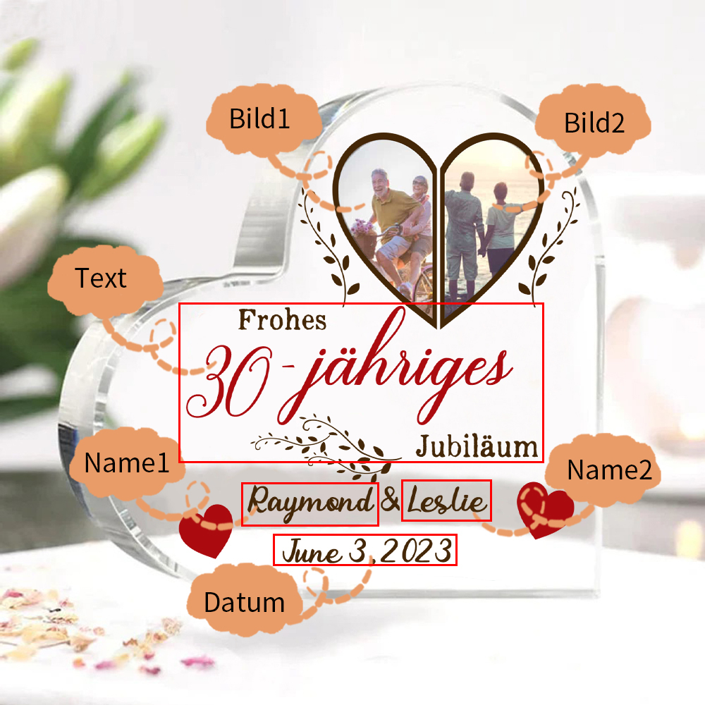 Personalisierte 2 Namen & Text & Datum & 2 Fotos Acryl-Deko-Schreibtischdekoration für Paar