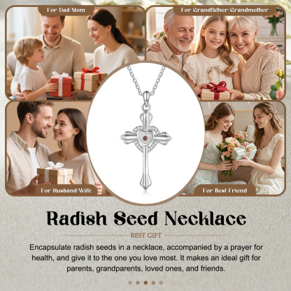 Herz-Kreuz-Halskette mit Senfkornanhänger