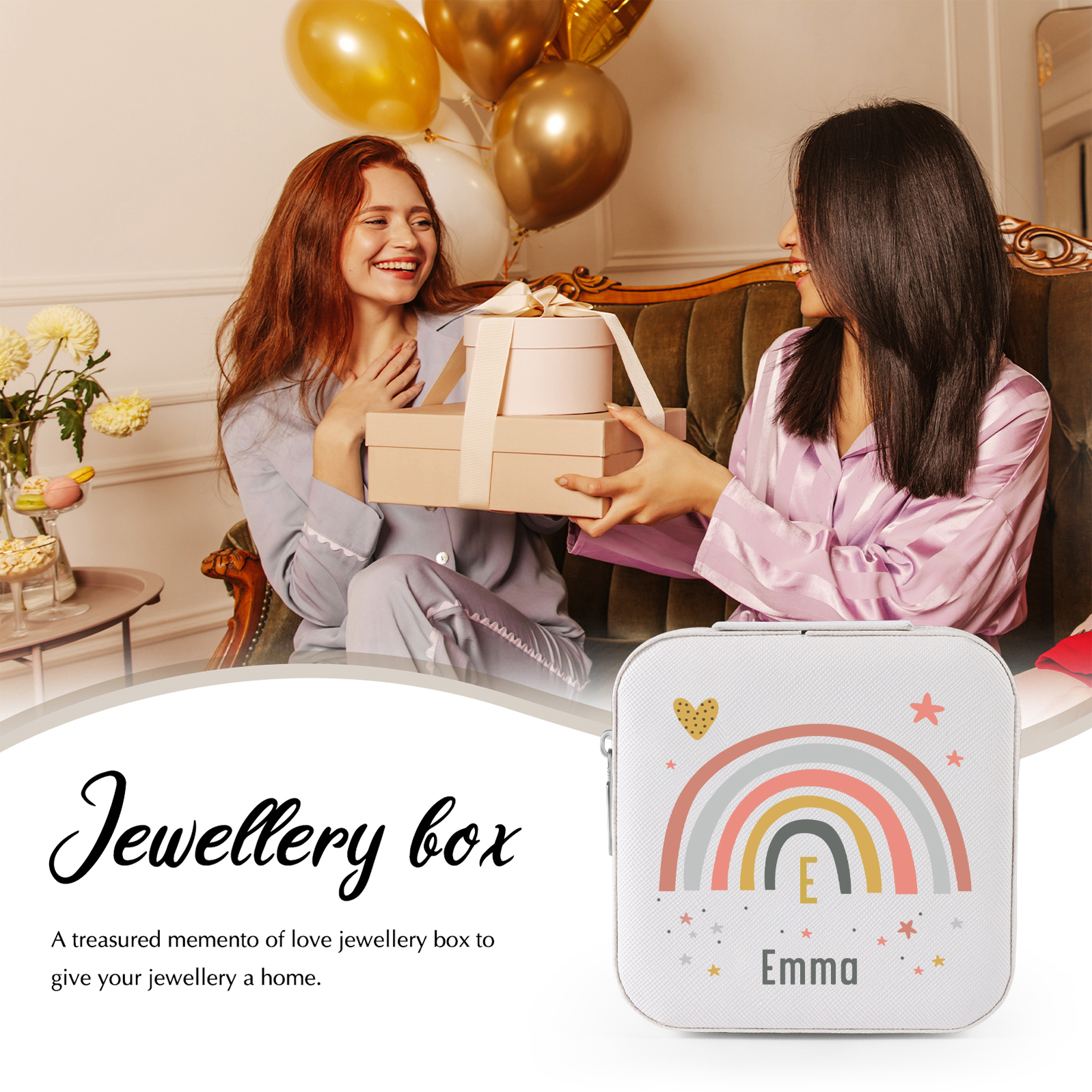 Personalisierbarer Name Pu Leder Regenbogen Kinder Schulanfang Geschenk Schmuckaufbewahrung Schmuckzubehör Aufbewahrungsbox für Schmuck