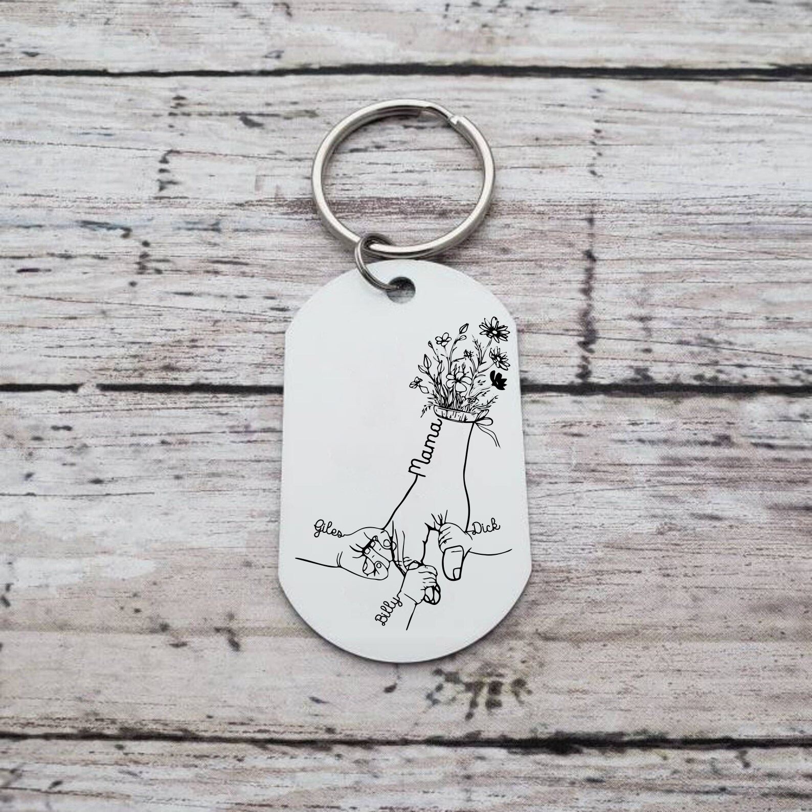 Personalisierbare 4 Namen Blume Hand Familie Schlüsselanhänger für Mutter