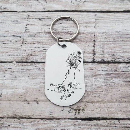 Personalisierbare 4 Namen Blume Hand Familie Schlüsselanhänger für Mutter