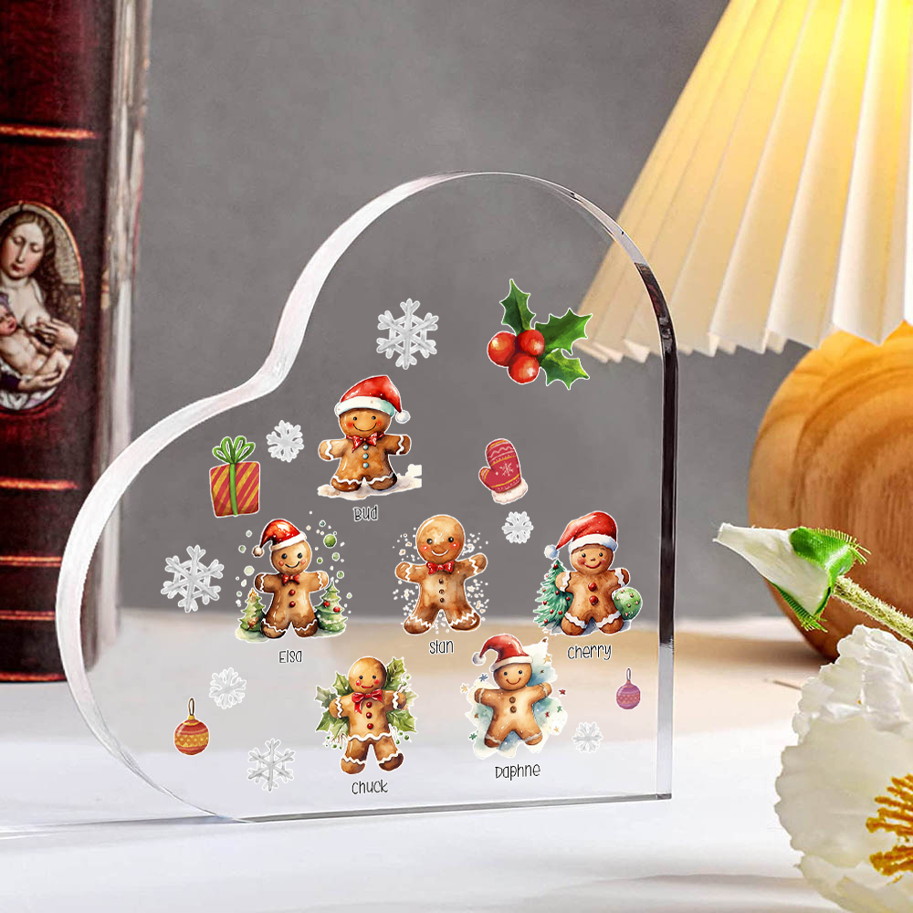 Personalisierte 6 Namen Lebkuchenmann Familie Weihnachten Acryl-Deko-Schreibtischdekoration