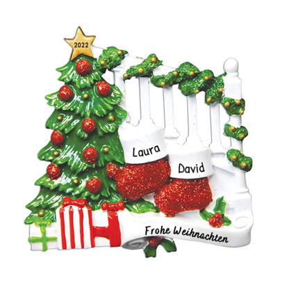 Holz Weihnachtsornament-Personalisiertes 2 Namen Text Weihnachtsbaum Ornament Anhänger mit 2 Strümpfen