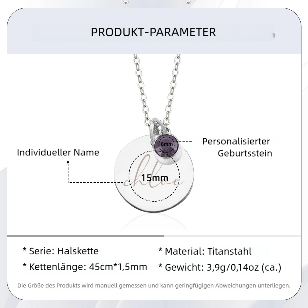 Personalisierte Name Rund Münze Halskette mit Geburtsstein
