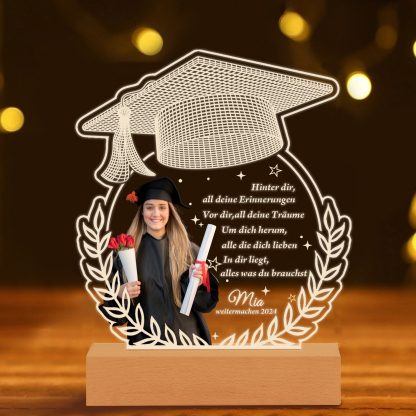 Personalisierte Foto & Name & Text - Vor dir, all deine Träume Um dich herum, alle die dich lieben - Abitur Nachtlicht Geschenk zum Abschluss