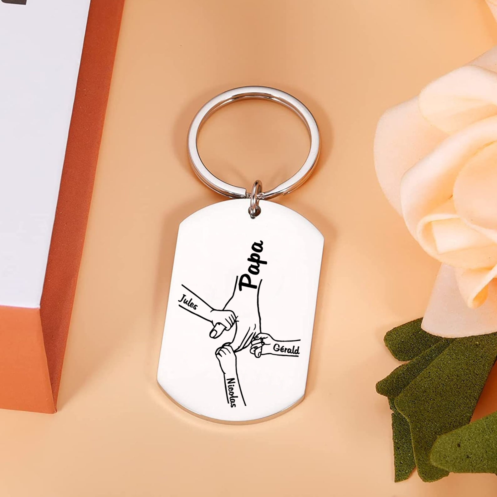 Personalisierbarer 3 Namen Papa Hand Schlüsselanhänger-Lieber Papa du hast ja bereits uns-Geschenk für Vater