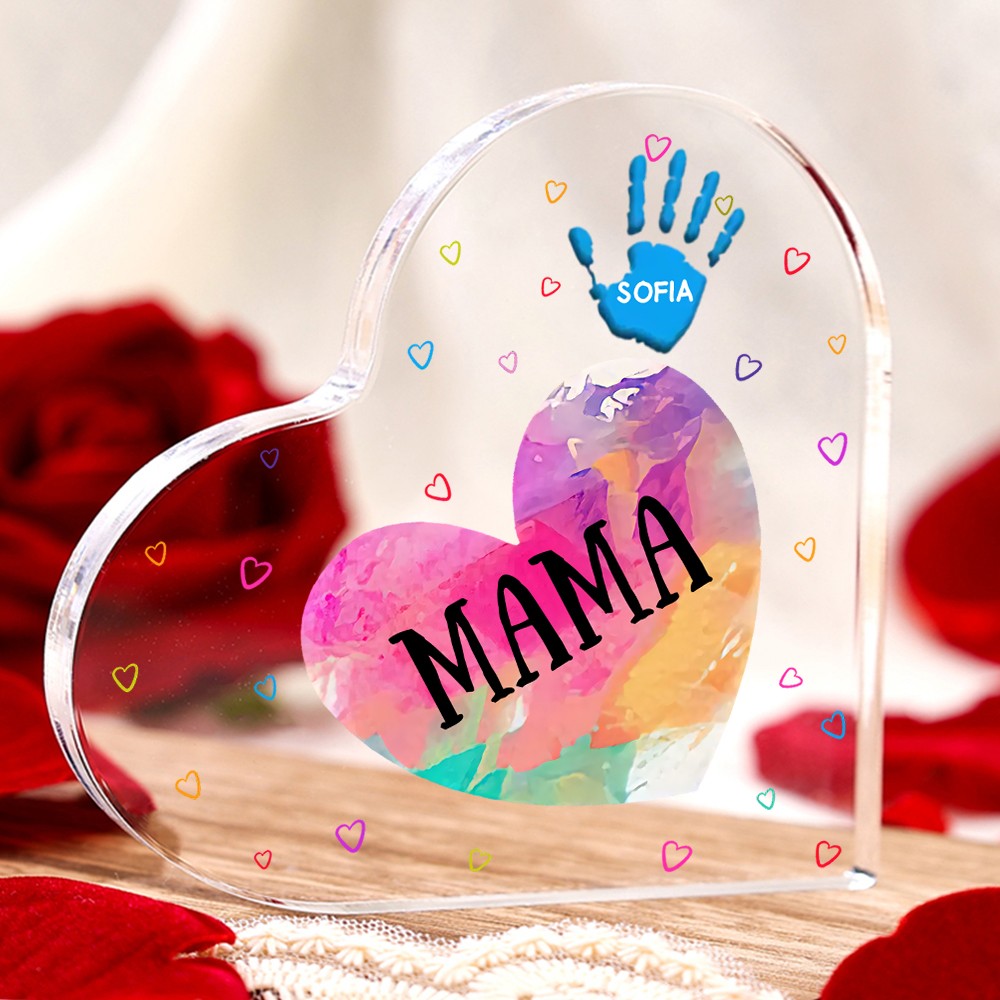 Personalisierter 1 Name & Text Herz Familie Acryl-Deko Schreibtischdekoration für Mutter