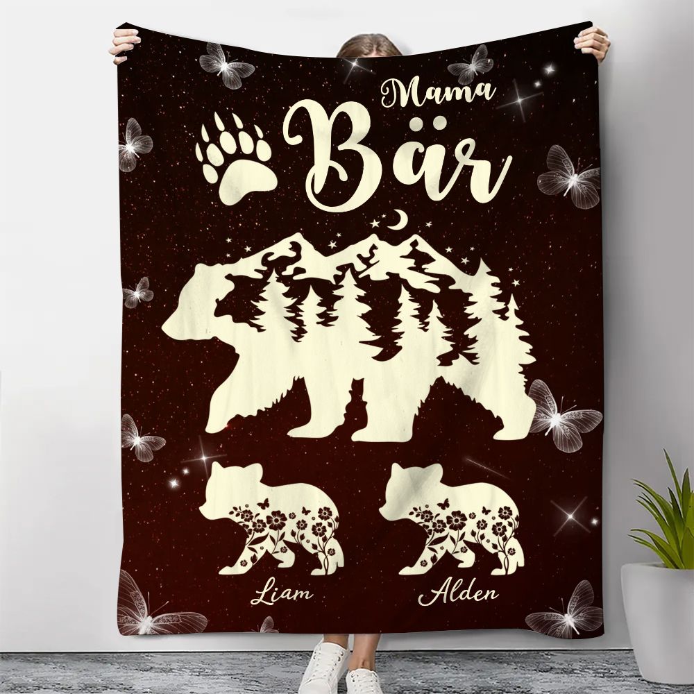 Personalisierbare 2 Namen Mama Bär Braun Decke - Geschenk für Mutter