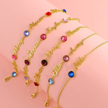 Personalisierte 5 Namen Armband mit 5 Geburtssteinen