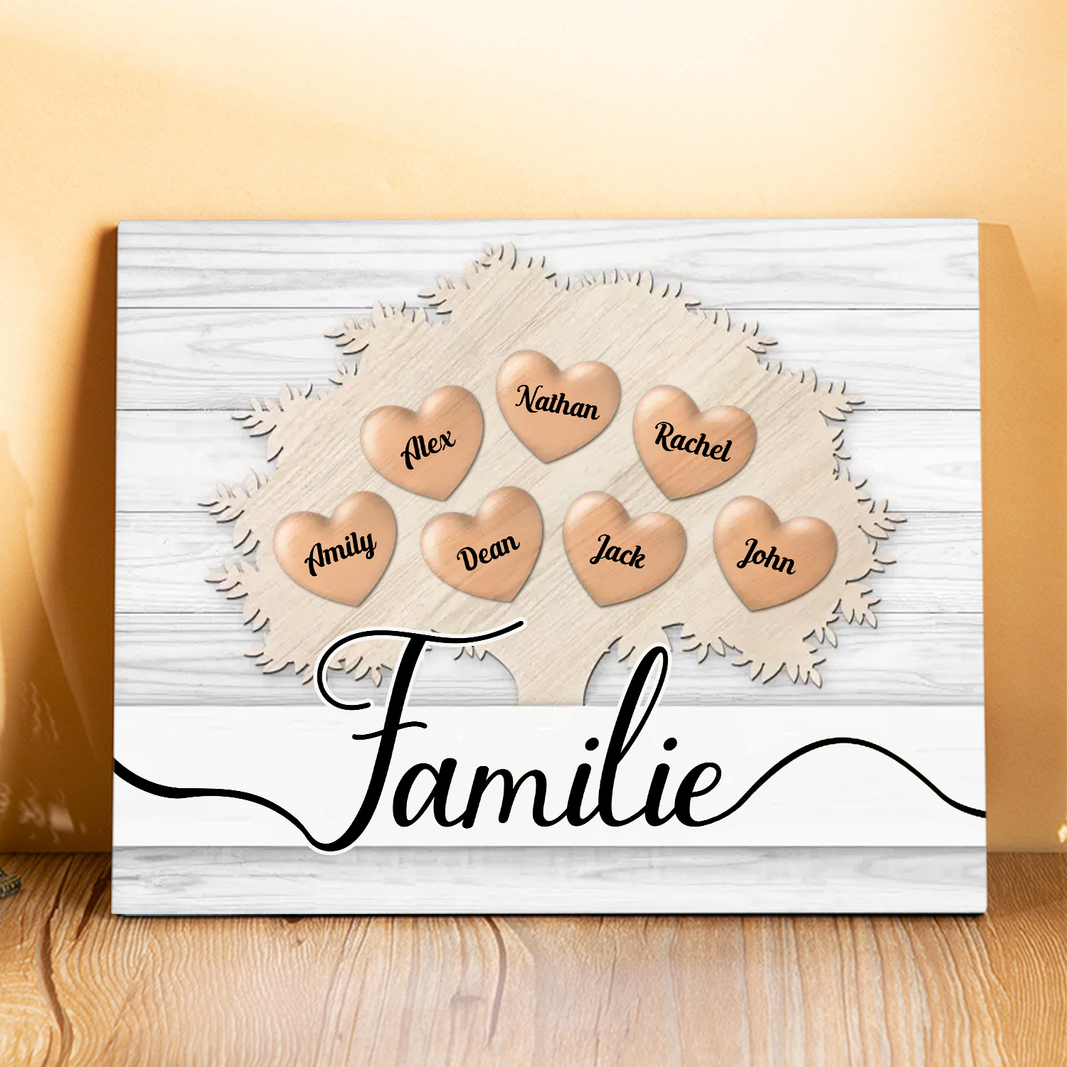 Familie Holzbild - Personalisierter 7 Namen Familienbaum Holzdekoration