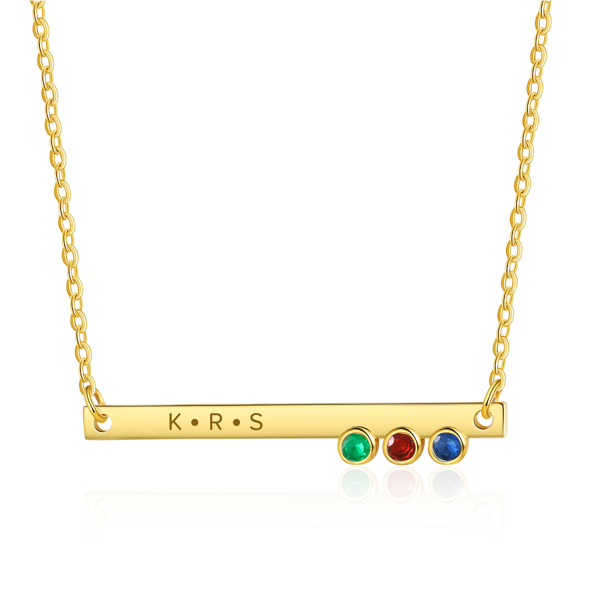 Personalisierter Text & 3 Geburtssteine Horizontale Golden Halskette