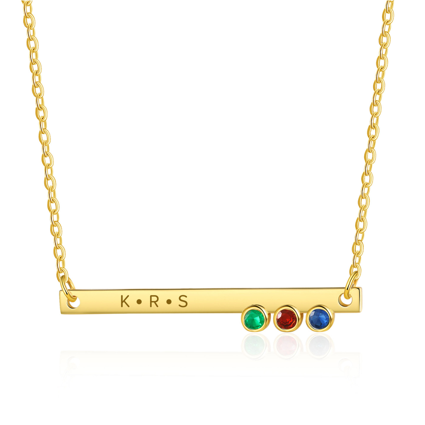 Personalisierter Text & 3 Geburtssteine Horizontale Golden Halskette