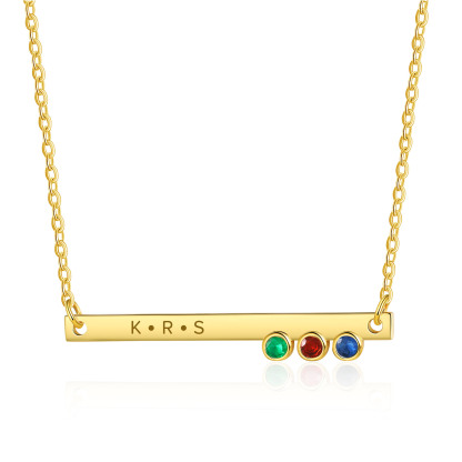 Personalisierter Text & 3 Geburtssteine Horizontale Golden Halskette