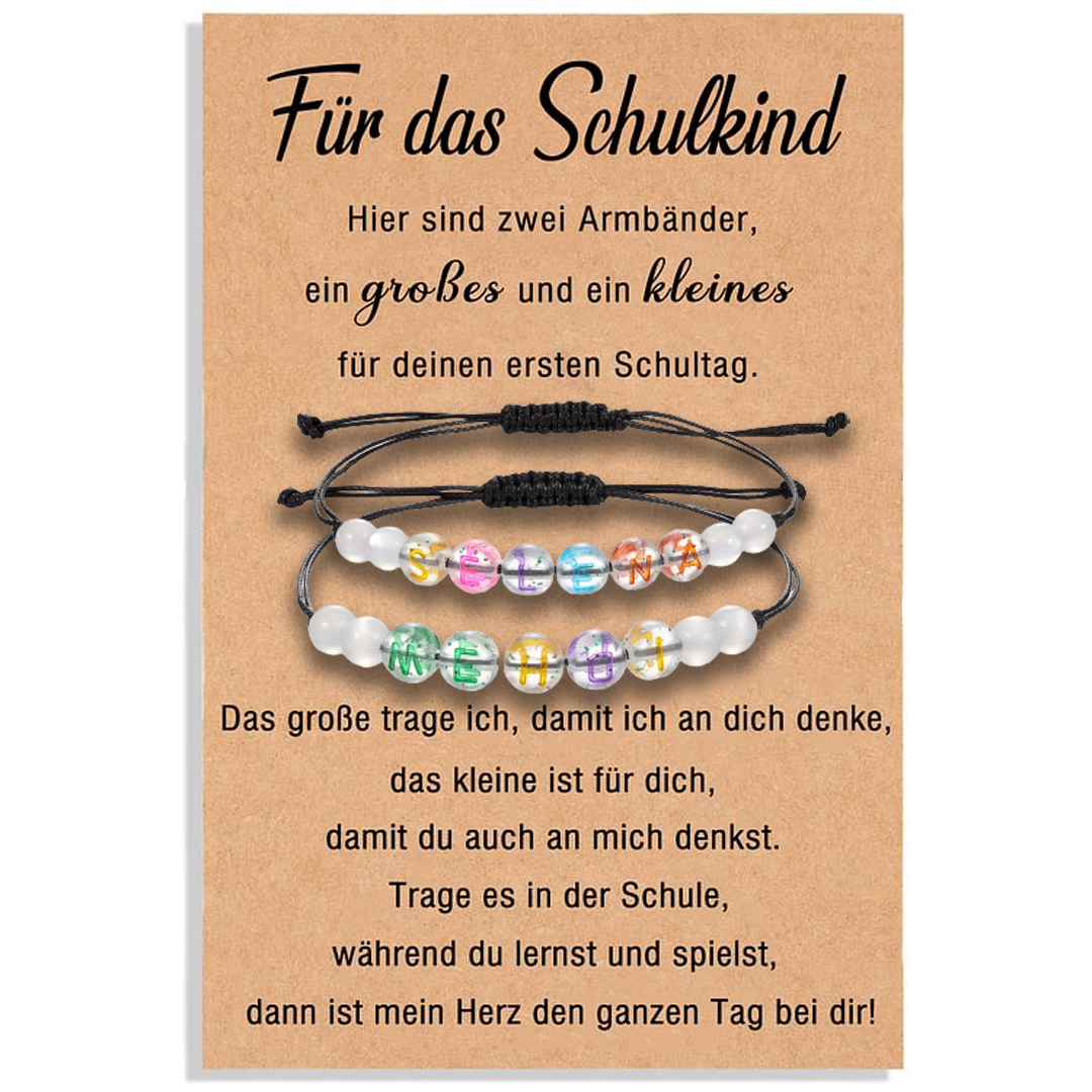 Personalisierte 2 Namen durchsichtig Acryl Perle Handseil Armbänder Set mit 2 Ketten Für das Schulkind- Schulanfang Geschenk