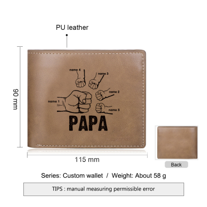 Herren Personalisierte 5 Namen Leder Papa und Kinder Geldbörse Geschenk für Vater