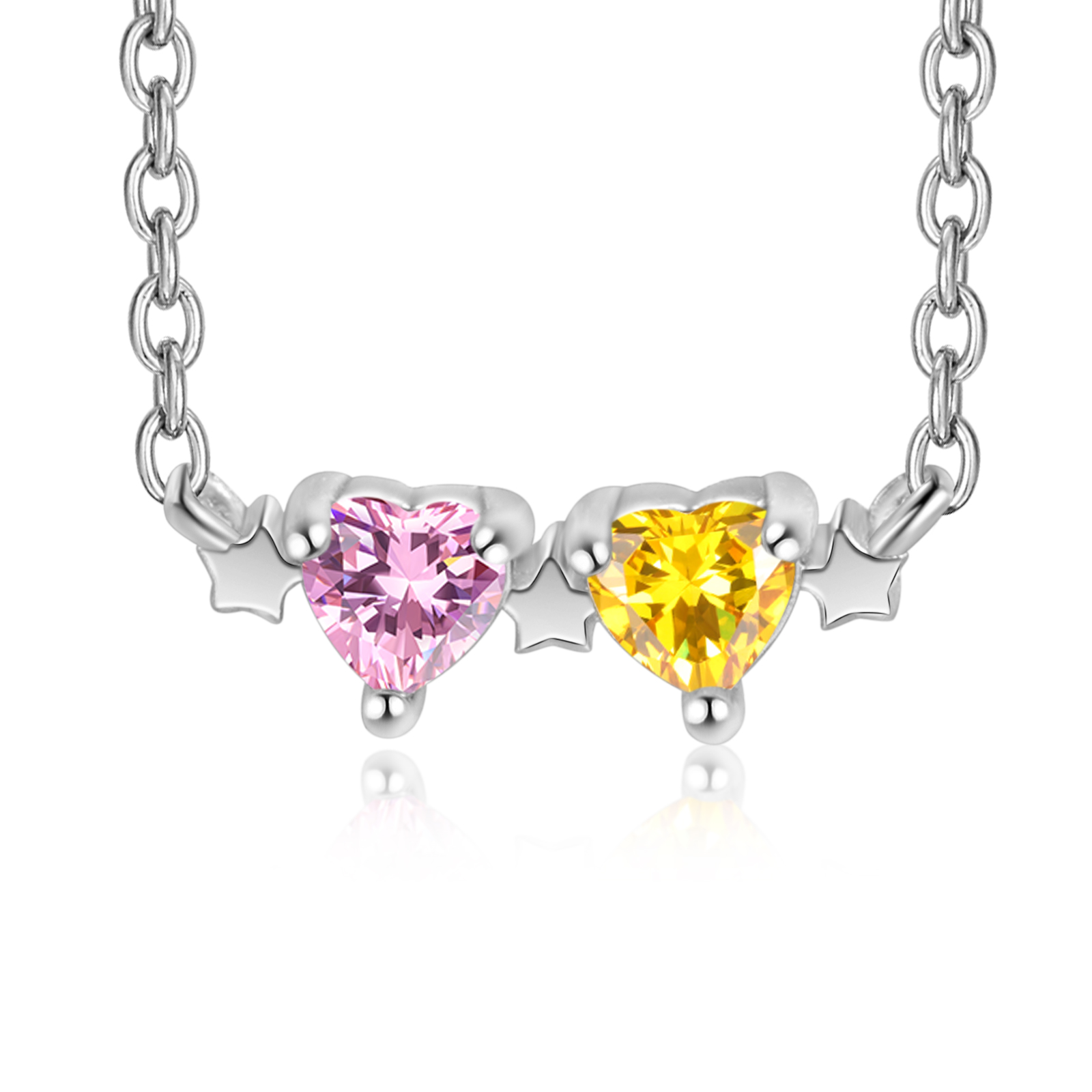 Personalisierte 2 Geburtssteine Herz Stern Halskette für Großmutter