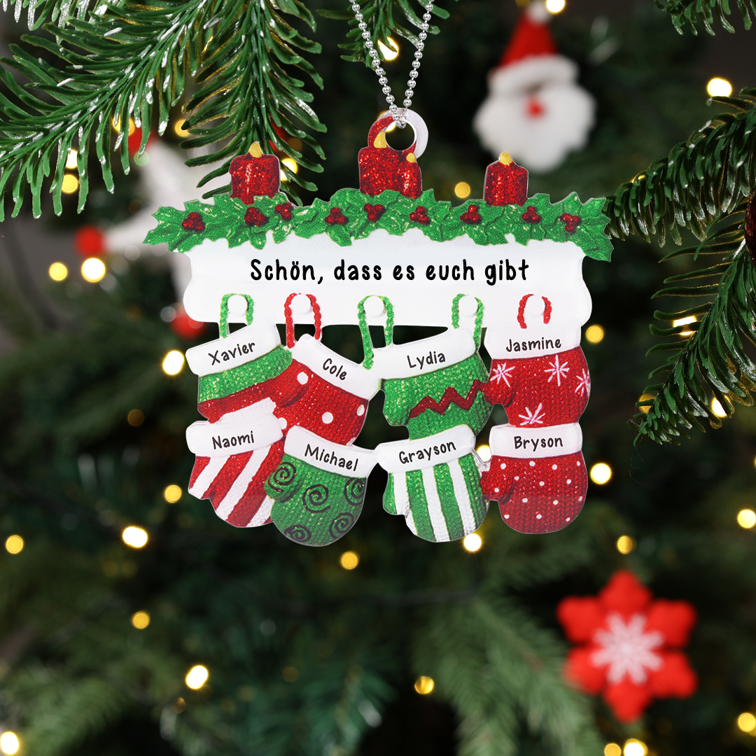 Acryl Personalisierte 8 Namen & Text Handschuhe Weihnachtsornament Weihnachtsbaum Anhänger mit 8 Familienmitgliedern