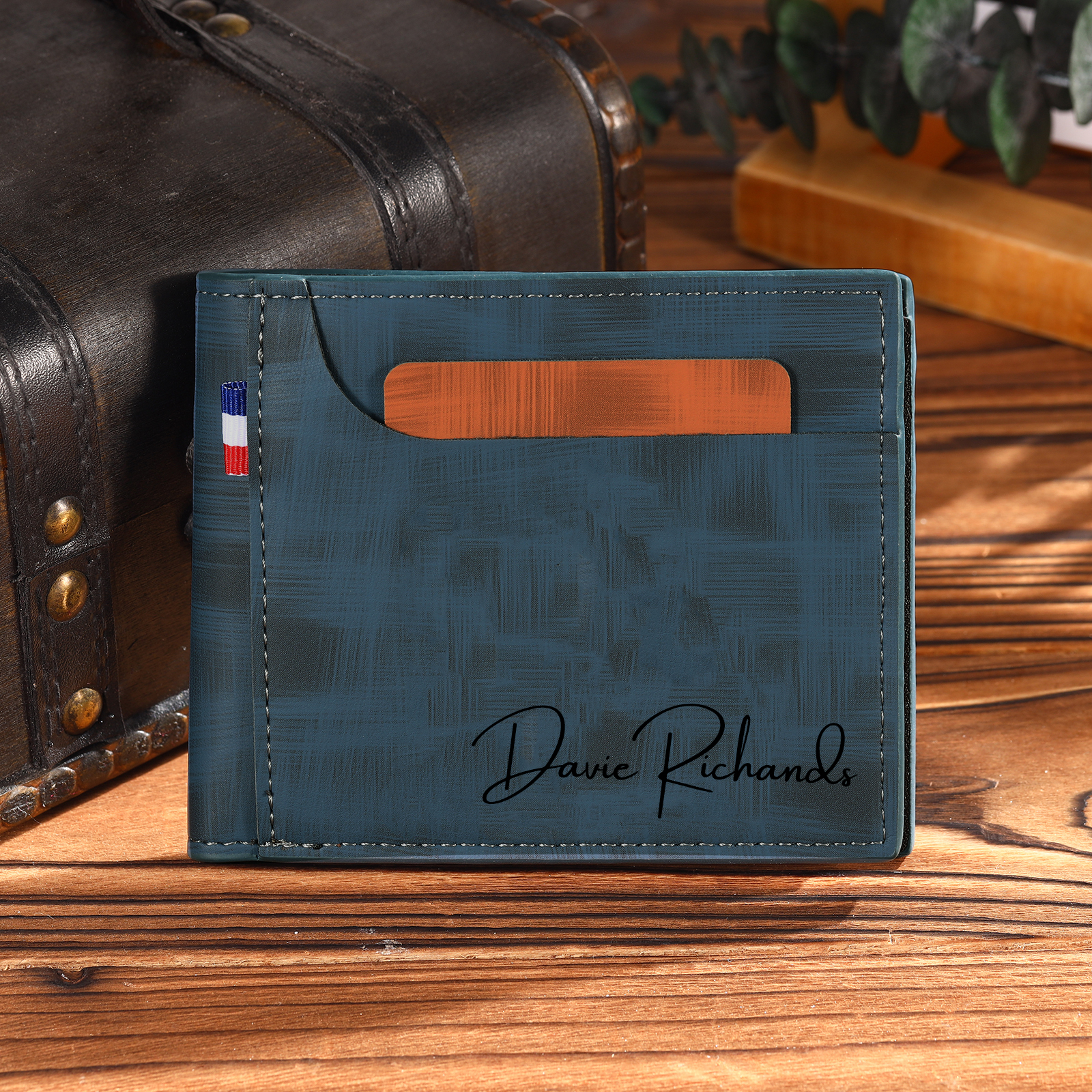 Personalisierter Name & Foto Leder Herren Geldbörse mit Kartenfach