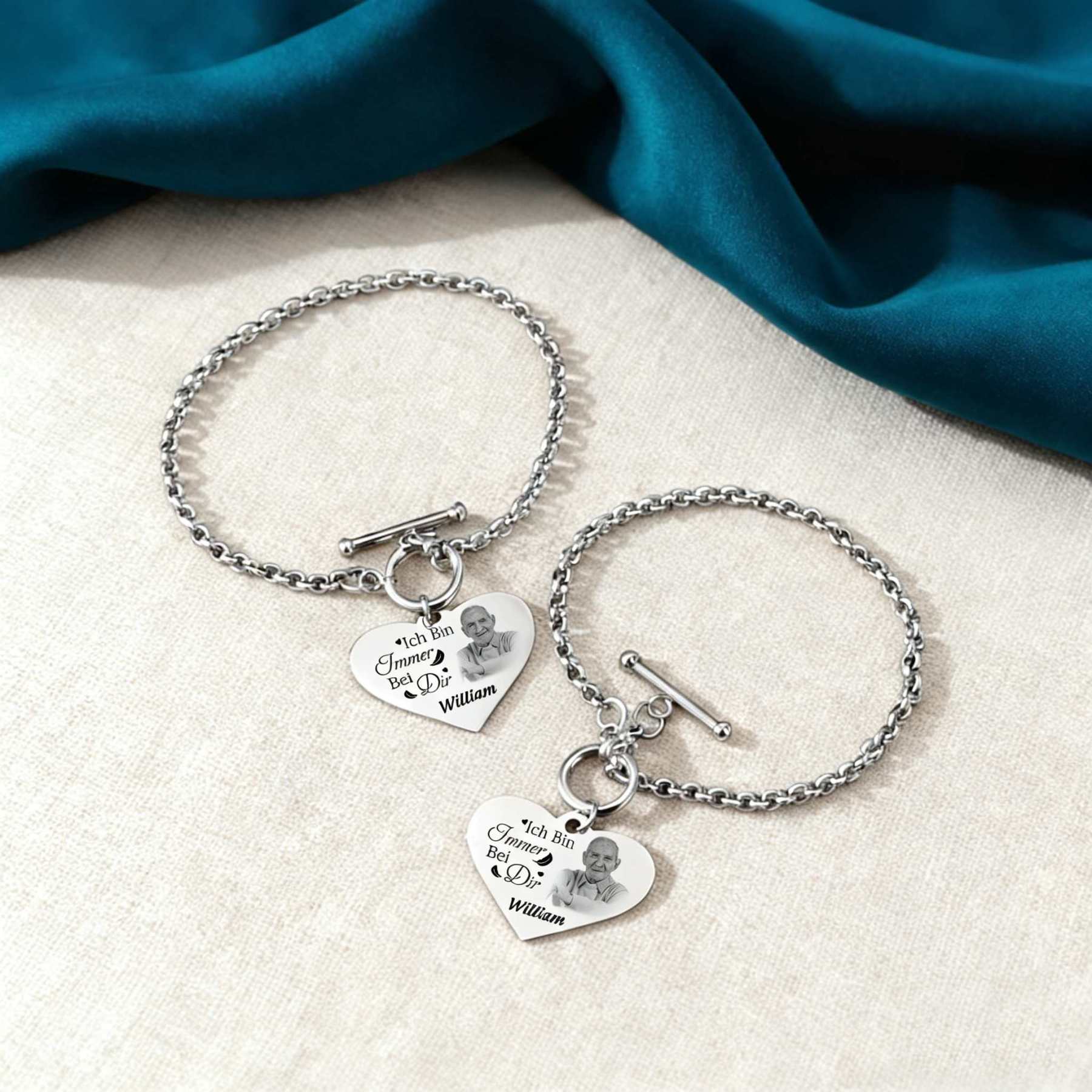 Personalisierte 1 Name & Foto Edelstahl Armband mit Herzanhänger Ich werde dich bei mir tragen bis ich dich wiedersehe Geschenk mit Nachrichtenkarte