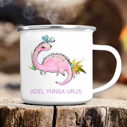 Personalisierter Name Rosa Diplodocus Rex Kinder Emaille Tasse