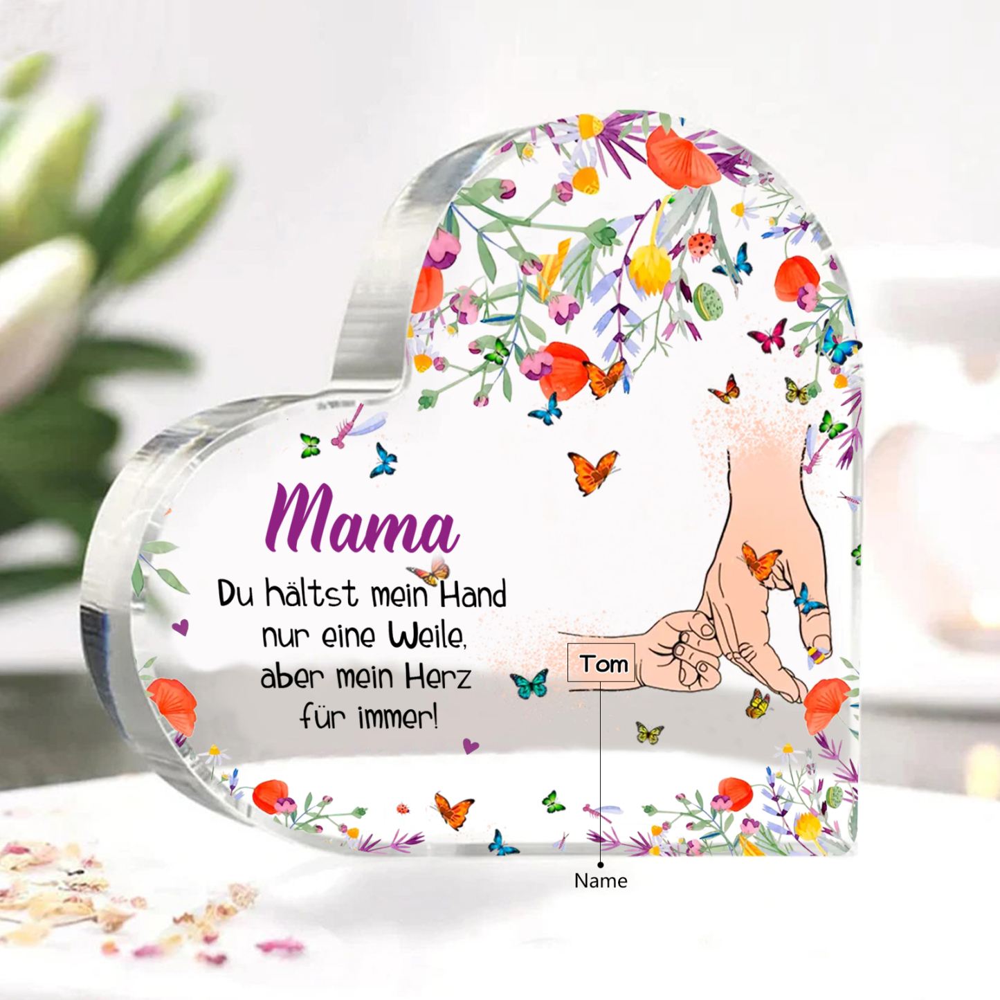 Personalisierter 1 Name Herz Acryl-Deko -Mama Du hältst mein Hand nur eine Weile, aber mein Herz für immer- Schreibtischdekoration für Mutter